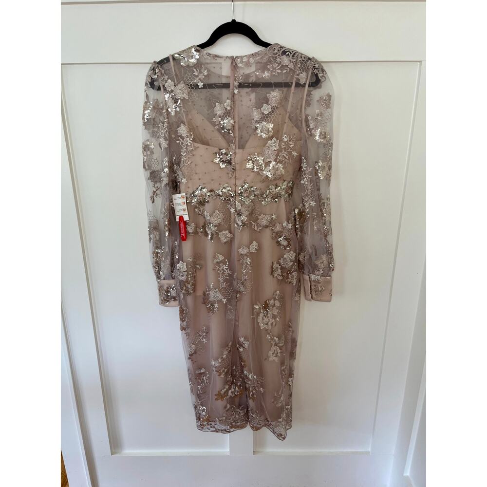 NEW NWT Mac Duggal 70237 Beige Embellished Long Sleeve Midi Dress Mocha Size 4 - Picture 3 of 6